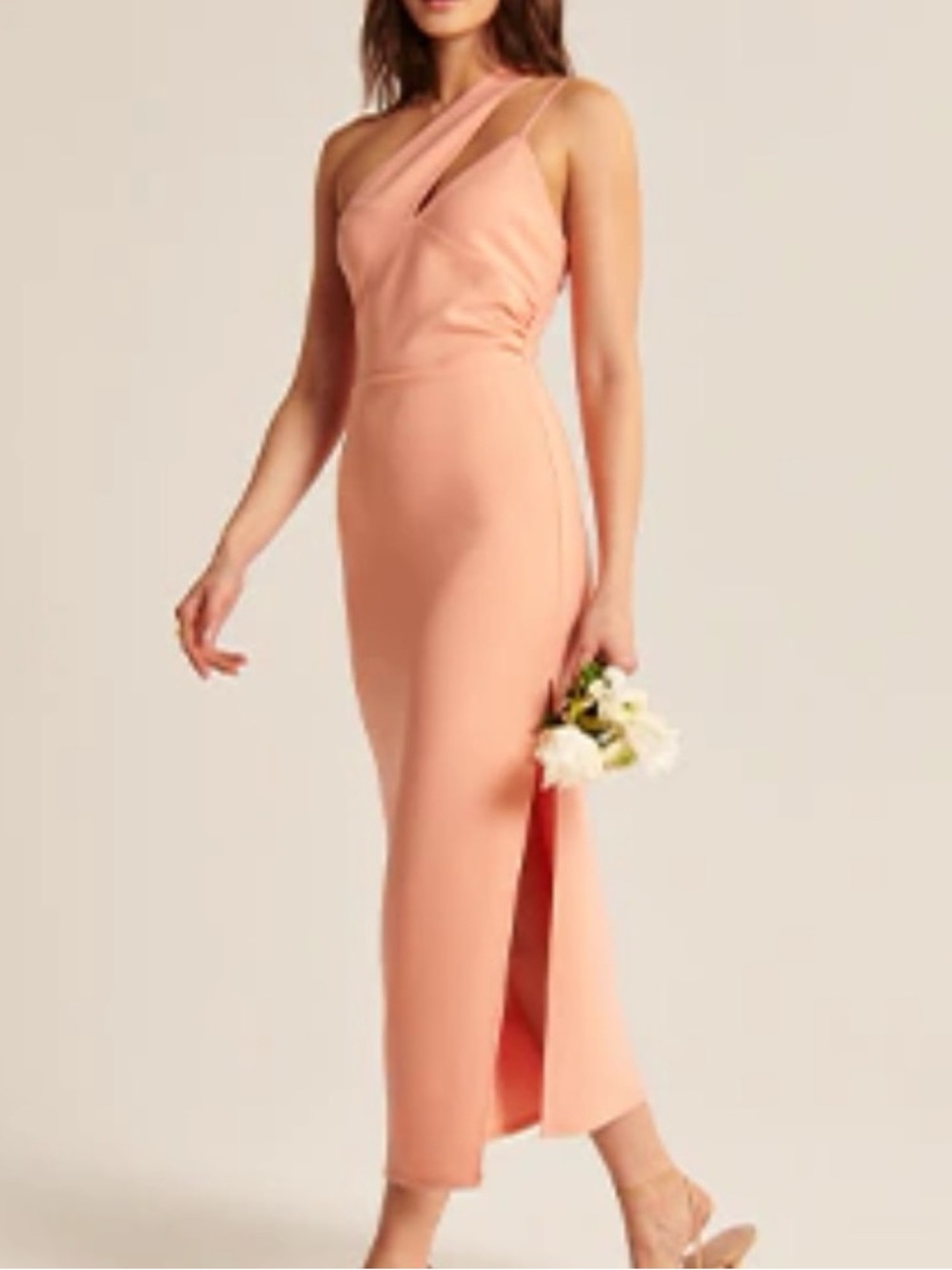 Abercrombie and Fitch Asymmetrical Ruched Maxi Dress in coral Small